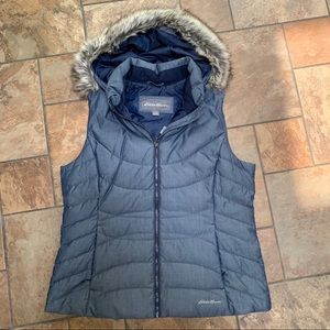 Eddie Bauer Down vest with fur trim hood